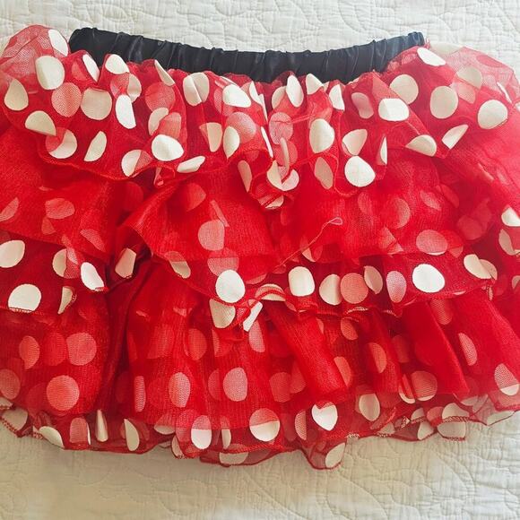 Vintage Disney Minnie Mouse Red & White Polka Dot Tulle Tutu Skirt Sequence Bow - Picture 2 of 8